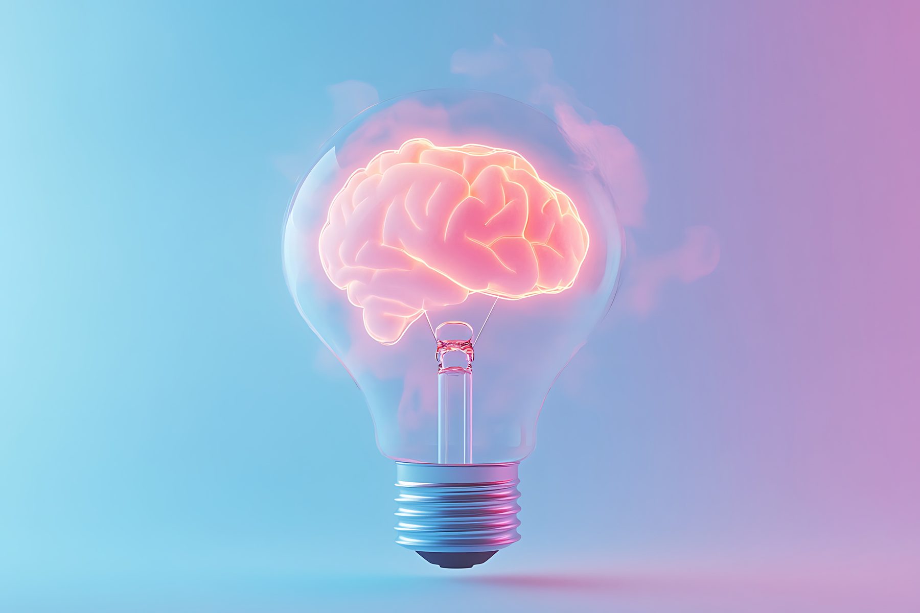 A glowing brain inside a lightbulb