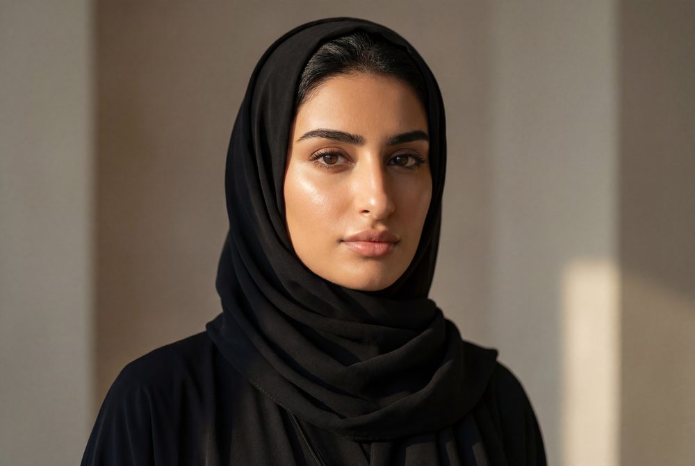 Portrait of a woman in a black hijab